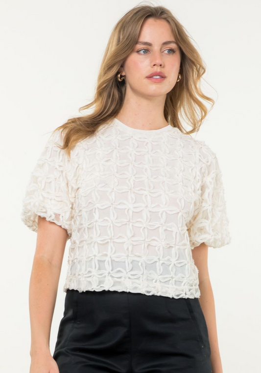 THML Puff Sleeve Textured Top