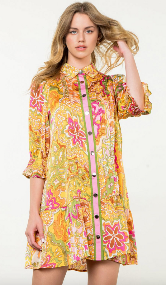 THML Long Sleeve Print Mini Dress