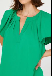 Current Air S/Slv Pleated Split Neck Blouse