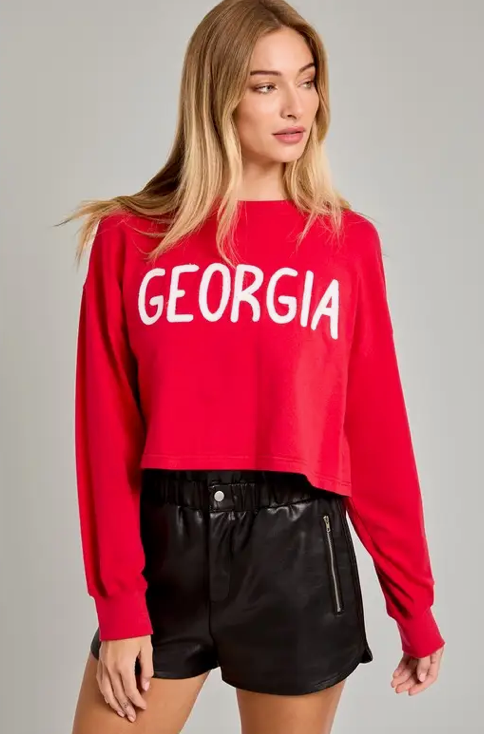 Le Lis Round Neck L/S Collegiate Boxy Top