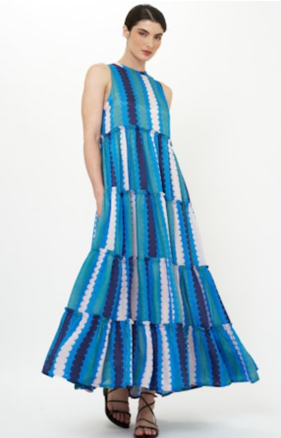 Oliphant Silk Sleeveless Ruffle Tiered Maxi