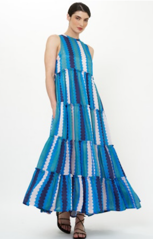 Oliphant Silk Sleeveless Ruffle Tiered Maxi