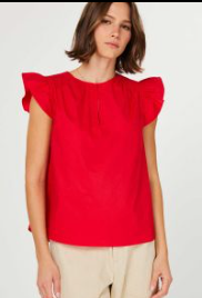 Current Air Round Split Neck Flutter Blouse