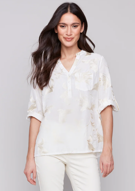 Charlie B Embroidered Popover Blouse