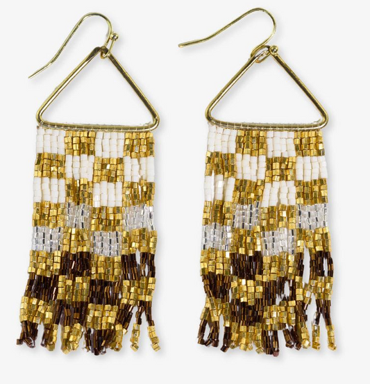 Ink+Alloy Paige Checked Beaded Fringe Earrings
