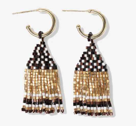 Ink+Alloy Leta Mini Gold Hoop & EShort Fringe Earrings