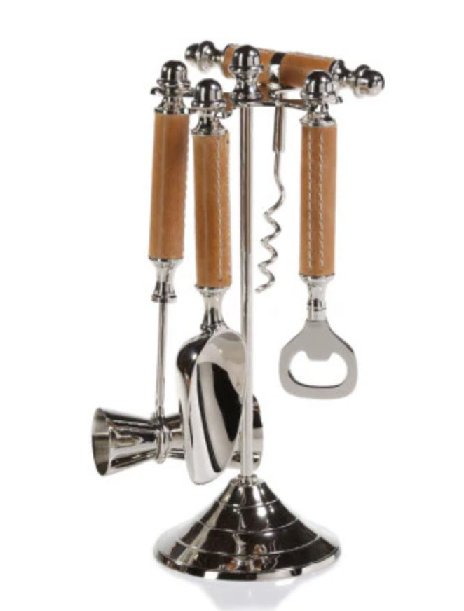 Zodax Nickel/Leather Bar Tool Set