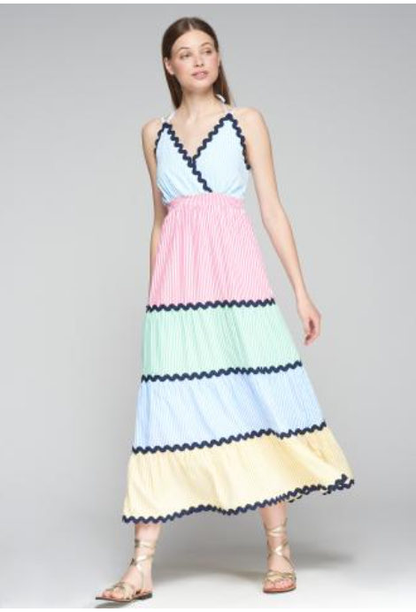 Vilagallo Kally Striped Maxi Dress