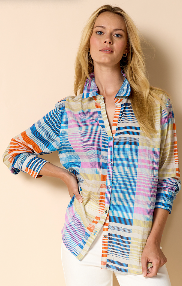 Nic + Zoe Sunset Stripe Boyfriend Shirt