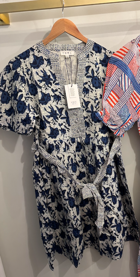 THML Puff Sleeve Belted Print Dress