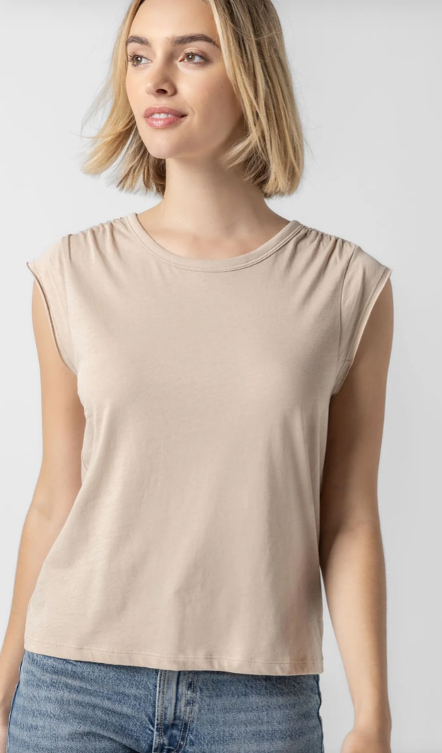 Lilla P Shirred Shoulder Tee