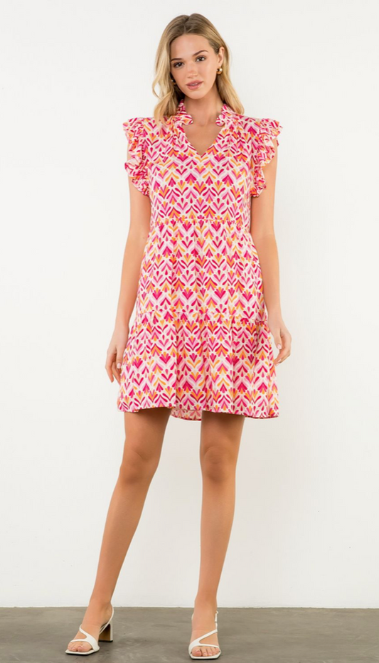 THML Flutter Sleeve Floral Print Dress