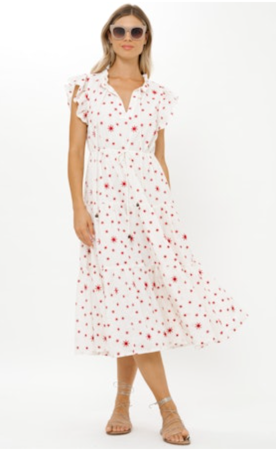 Oliphant Cinched Flirty Midi Dress