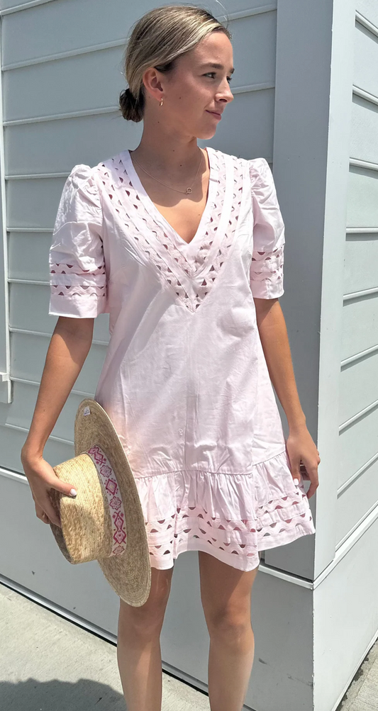 Sail To Sable V Neck Puff Sleeve Dress