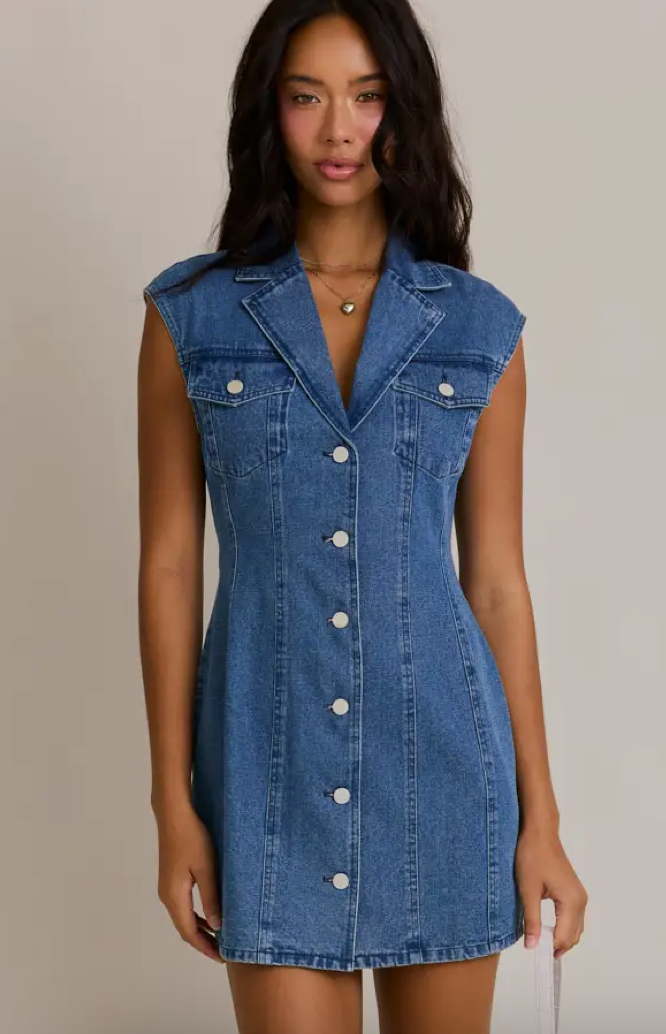 Le Lis Collared Sleeveless Denim Dress