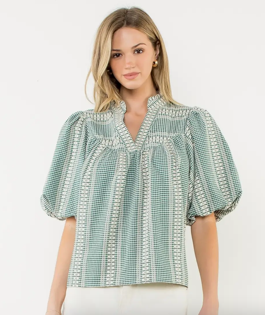 THML Puff Sleeve Gingham Top