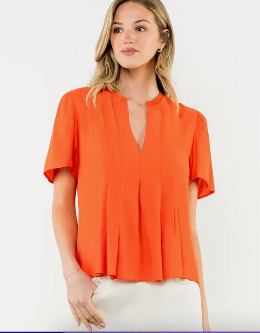 THML Pleated Flutter Sleeve Top