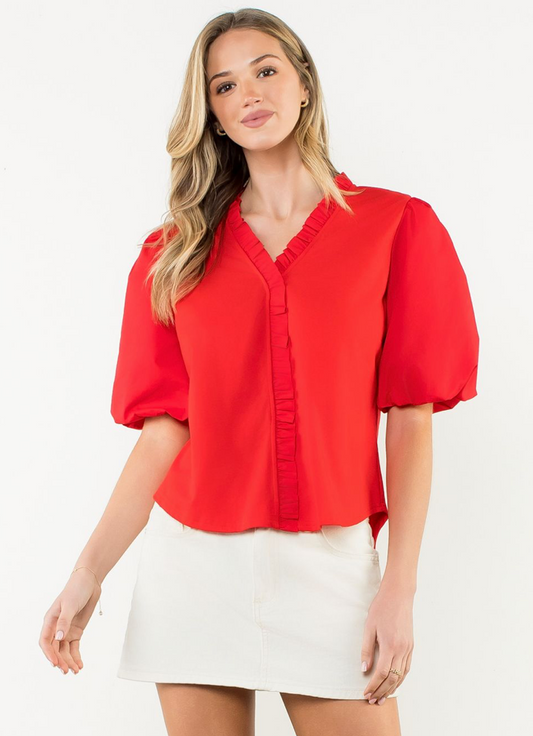 THML Poplin Puff Sleeve Top