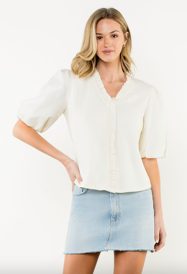 THML Poplin Puff Sleeve Top