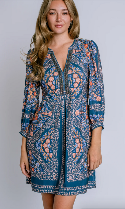 Hale Bob Beaded V Neck Mini Dress