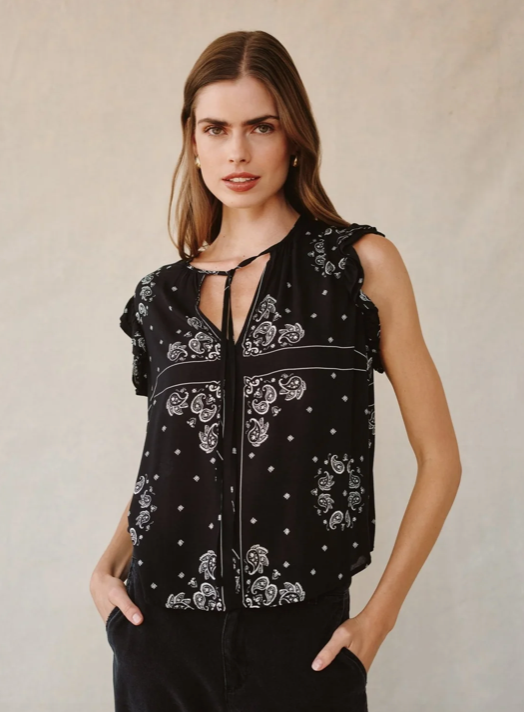 Bella Dahl Ruffle Sleeve Tie Neck Top