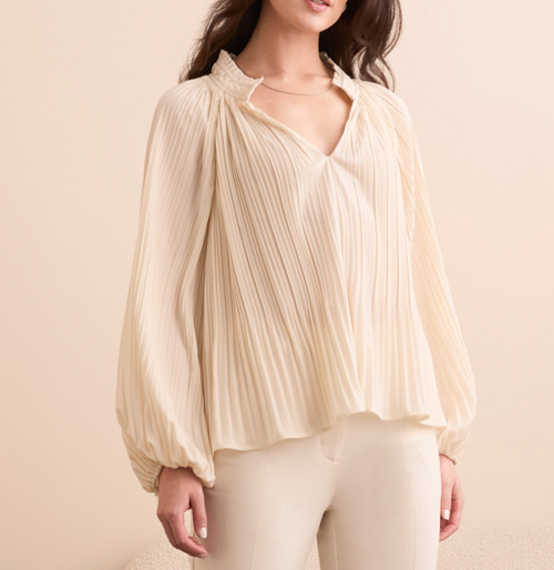 Tribal LS Ruffle Collar Blouse