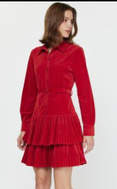 Current Air Collared LS Pleated Skirt Mini Dress