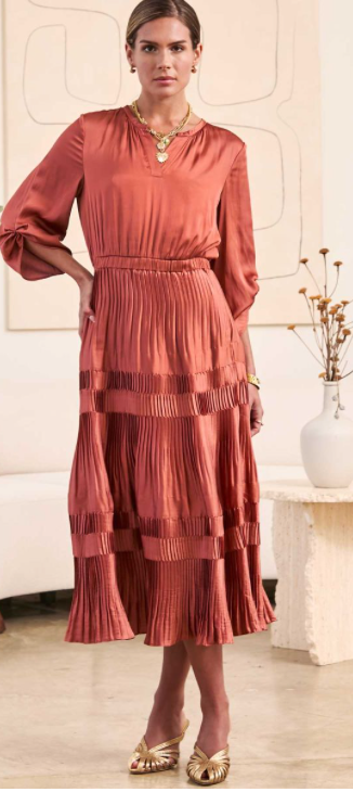 Current Air LS Pleated Skirt Long Dress