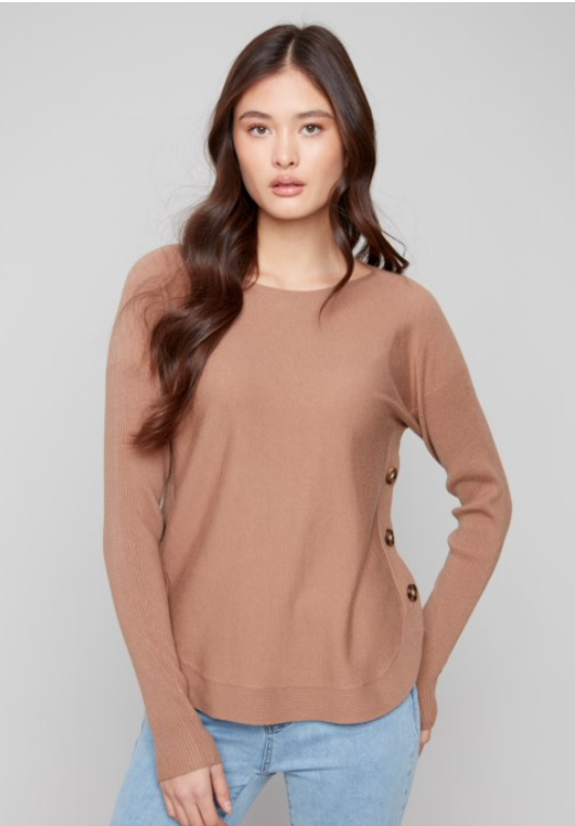 Charlie B Boat Neck Sweater w Side Buttons