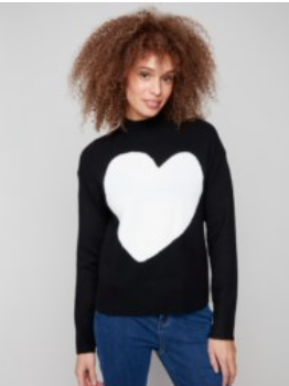 Charlie B Heart Mock Neck Drop Shoulder Sweater