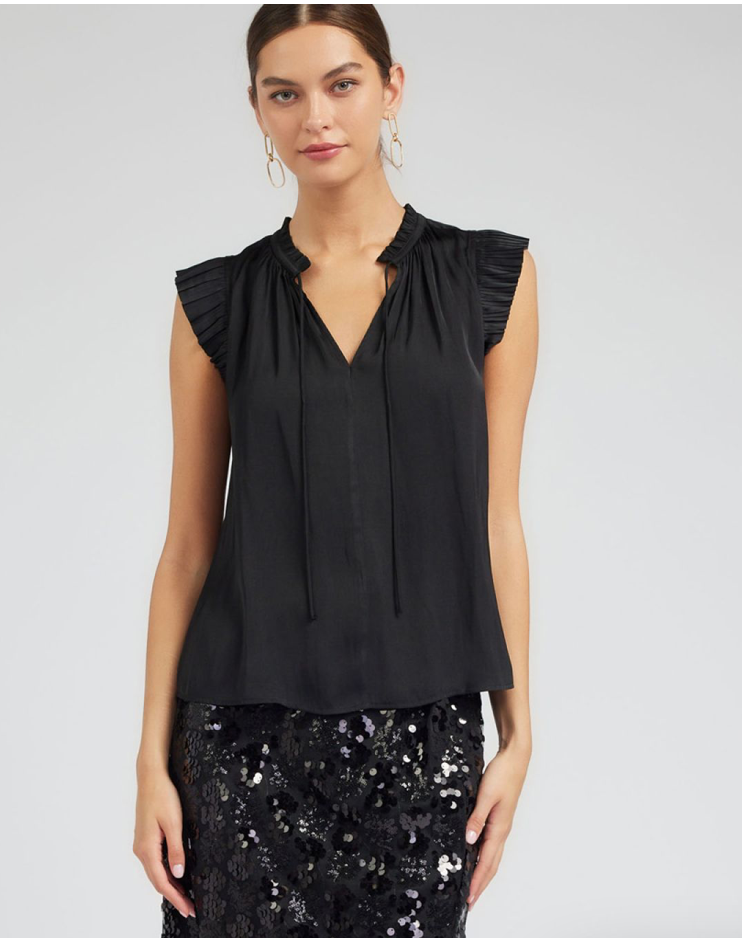 Current Air Pleated Sleeve Split Neck Blouse