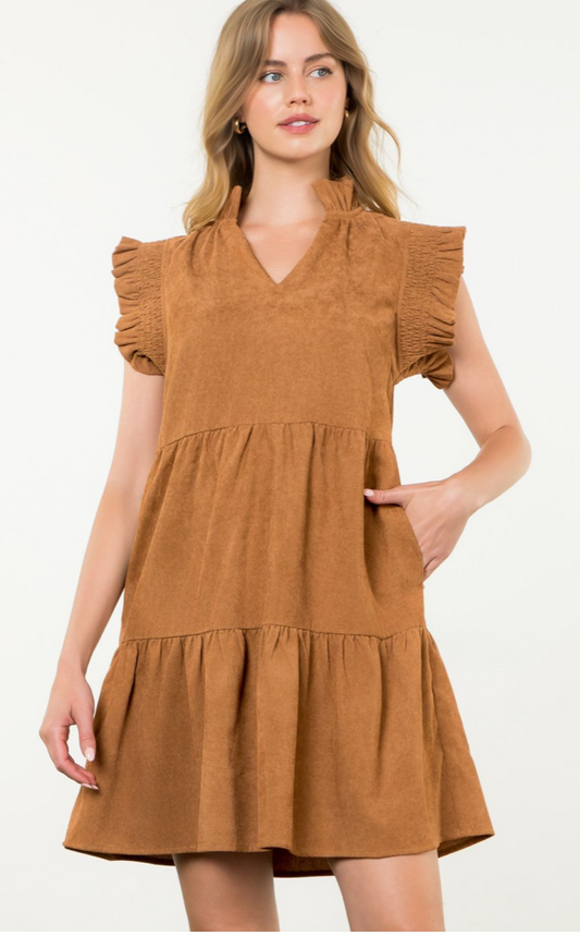 THML Flutter Sleeve Corduroy Midi Dress
