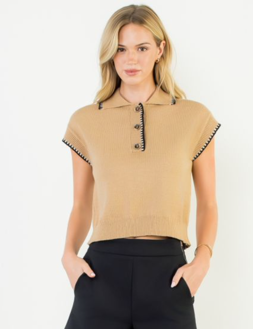 THML Contrast Trim SS Knit Top