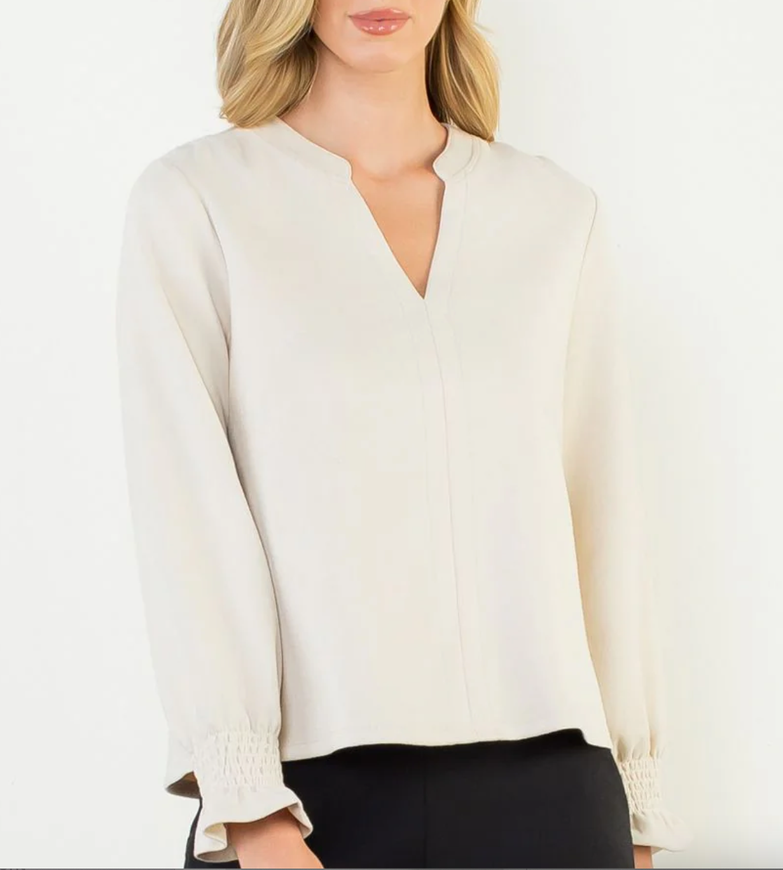 THML Long Sleeve V Neck Suede Top