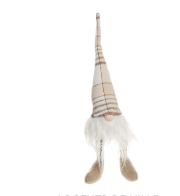 Acccents de Ville Sitting Gnome w Beige Plaid Hat