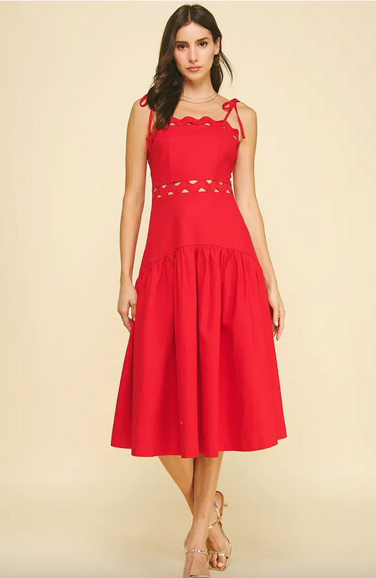 Pinch Scalloped Sleeveless Midi Dress