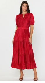 Current Air SS Slit Neck Pleated Maxi Dress