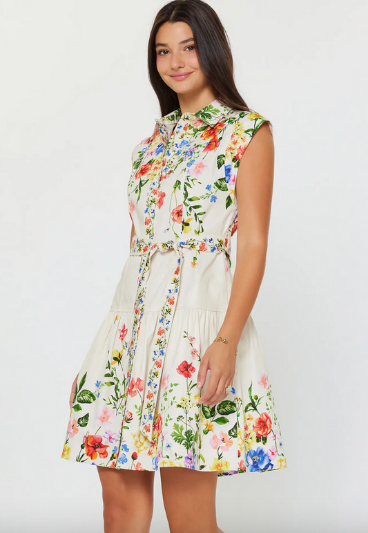 Current Air Cap Sleeve Floral Shirt Dress