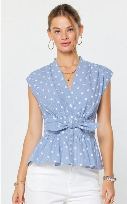 Current Air Button Down Blouse w Bow Tie
