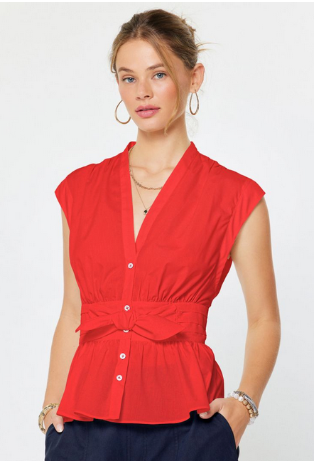 Current Air Button Down Blouse w Bow Tie