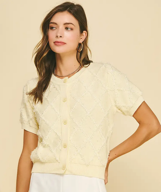 Pinch Diamond Patterned Cardigan