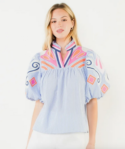 THML Puff Sleeve Embroidery Shirt