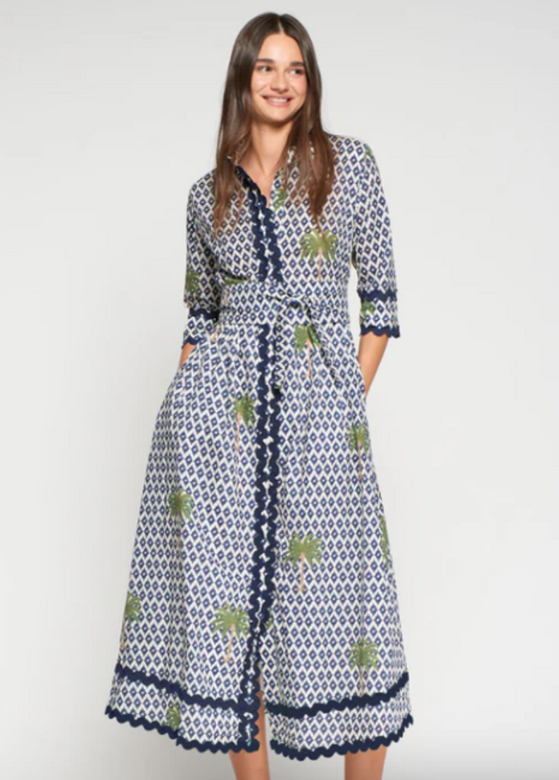 Vilagallo Palm Print Ikat Dress