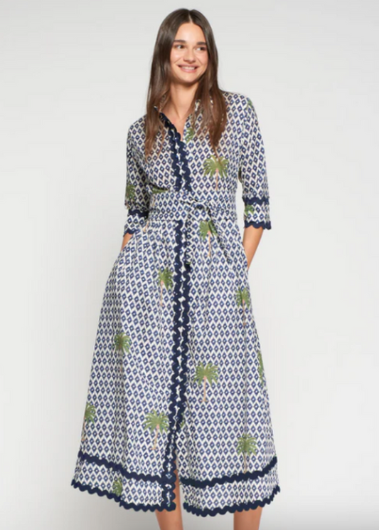Vilagallo Palm Print Ikat Dress