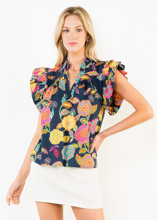 THML Ruffle Sleeve Floral Top