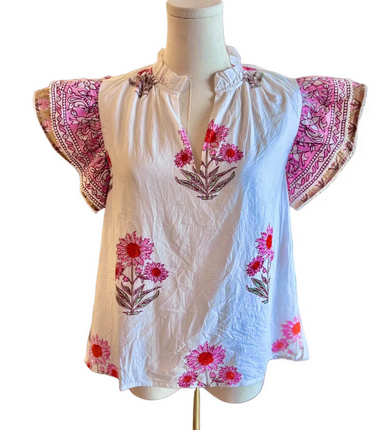 THML Split Neck Floral Top