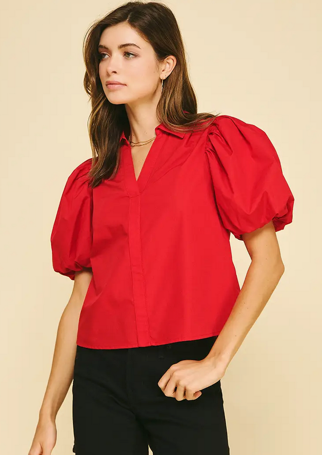 Pinch Bubble Sleeve Blouse