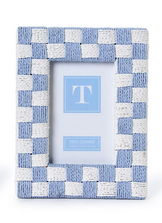 Two's Company Blue White Woven Frame