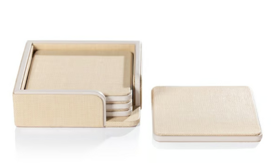 Zodax Nappa Leather + Raffia Coaster Set
