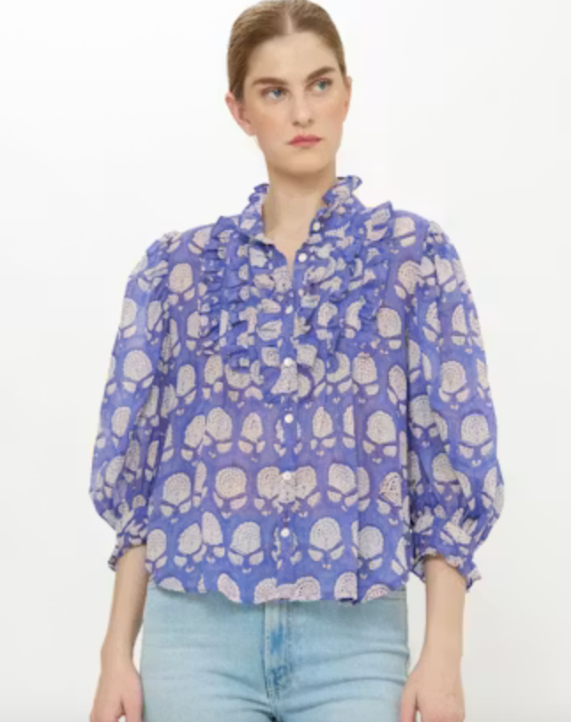 Oliphant Ruffle Front Button Blouse
